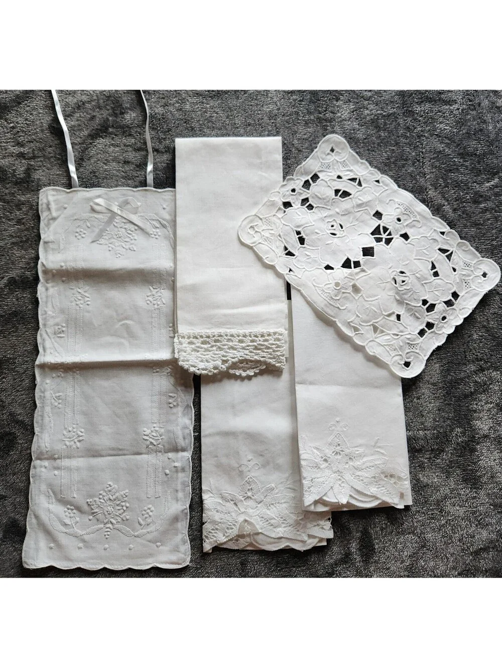 Vintage Lot Of 5 Tea Towel Doilies Lace Crochet White Coquettecore Cottagecore